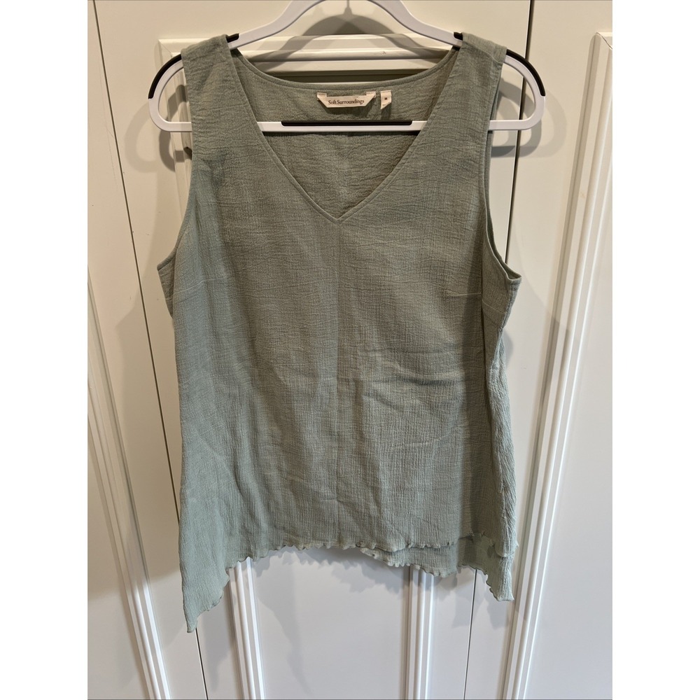 Soft Surroundings Sage Green Gauzy Sleeveless Tunic Size Medium Layered Fairy